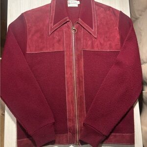 Men's Vintage Burgundy Zip-Up Sweater